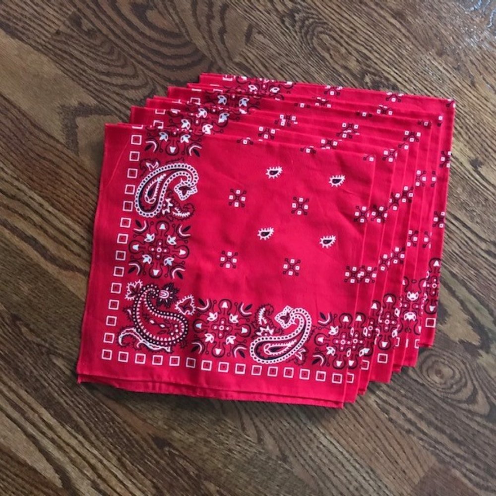 7 Bandanas Kerchief Head Wrap Bandanna Scarf Head-wrap Red Paisley NWOT